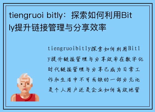 tiengruoi bitly：探索如何利用Bitly提升链接管理与分享效率